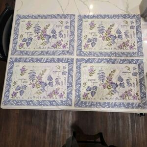 Vintage Floral Placemats - Set Of 4 - Purples blues "Wild Brilliant Flowers"